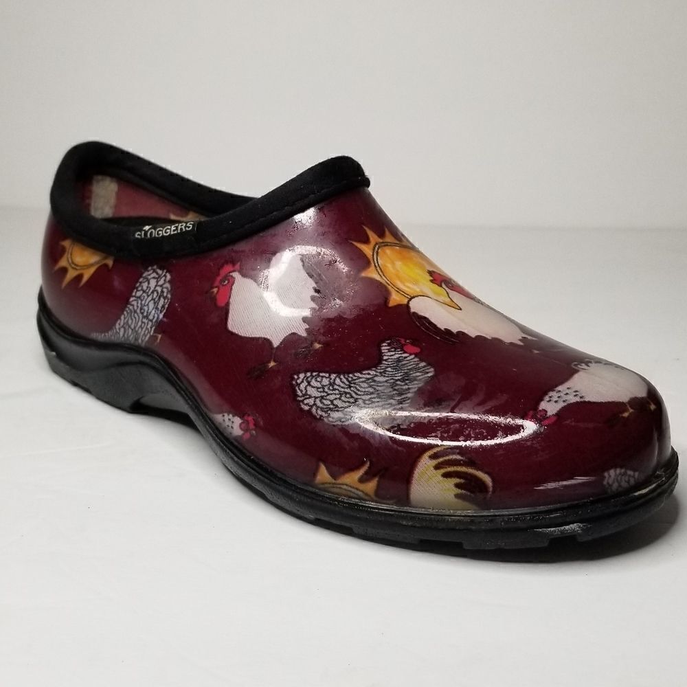 Sloggers Women's size 7 USA made chickens an roosters slip on farm shoes